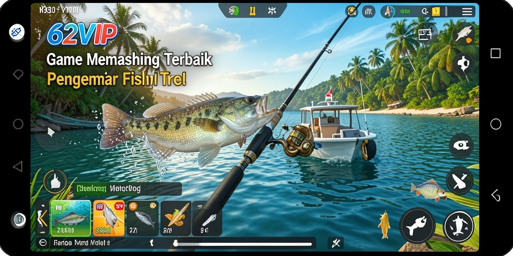 Tampilan screenshot 62VIP yang menunjukkan aksi memancing seru.