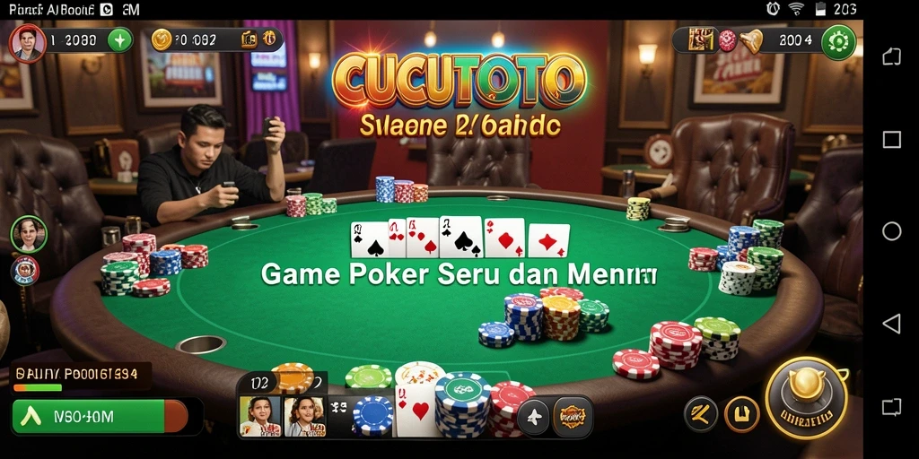 Screenshot CUCUTOTO menampilkan aksi seru permainan poker.