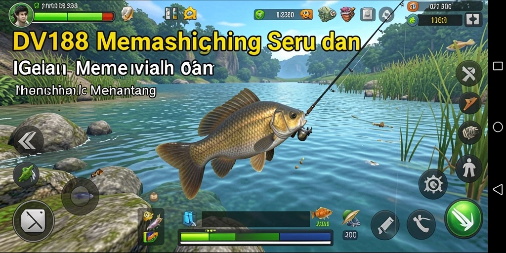 Screenshot gameplay DV188 menampilkan aksi memancing yang menegangkan.