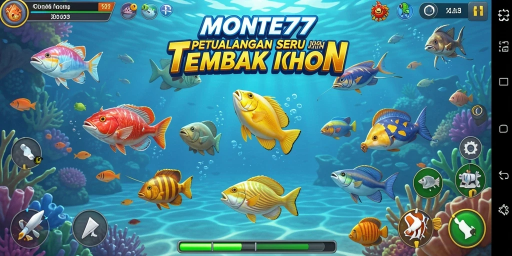 Tampak aksi seru dalam permainan Tembak Ikan MONTE77.