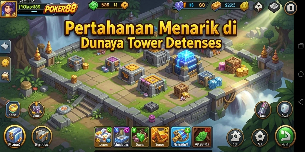 Tampilan gameplay menegangkan dalam POKER88 yang penuh dengan strategi Tower Defense.