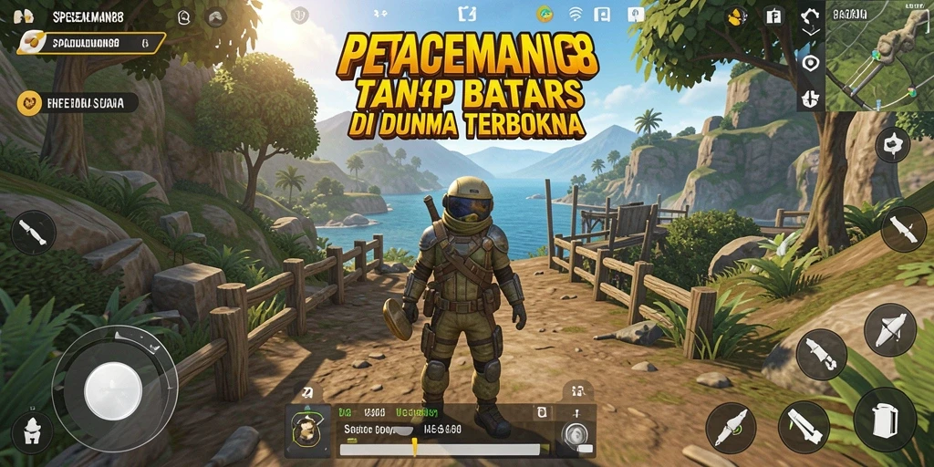 Screenshot menunjukkan pemain menjelajahi planet terbuka di SPACEMAN88.