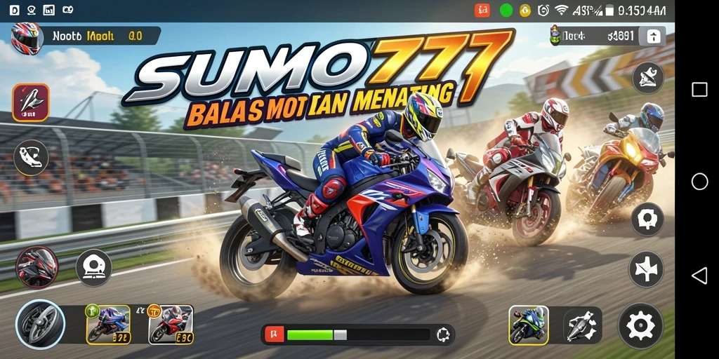Tampilan gameplay menarik dari SUMO777 balap motor.